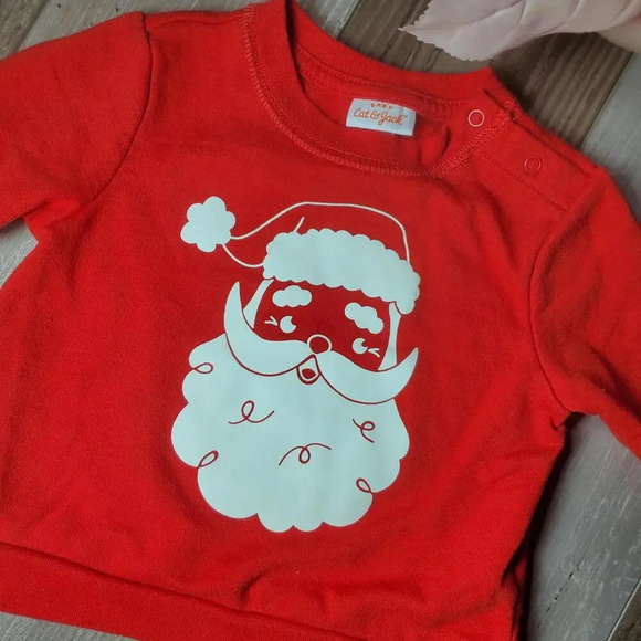 Baby Cat & Jack Red Santa Claus Graphic Fleece-Lined Pullover Sweatshirt 6/9m - Picture 4 of 9